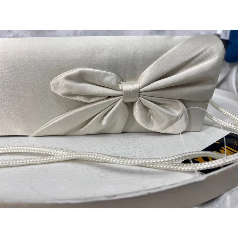 Fioni Night Cream Satin Bow Evening Clutch Bag Wedding Formal Accessory